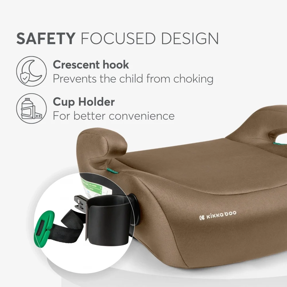 KikkaBoo Inaltator auto cu isofix i-Tip 2 i-SIZE Beige 125-150 cm suport pahar inclus centura de ghidaj husa lavabila cotiere certificat R129