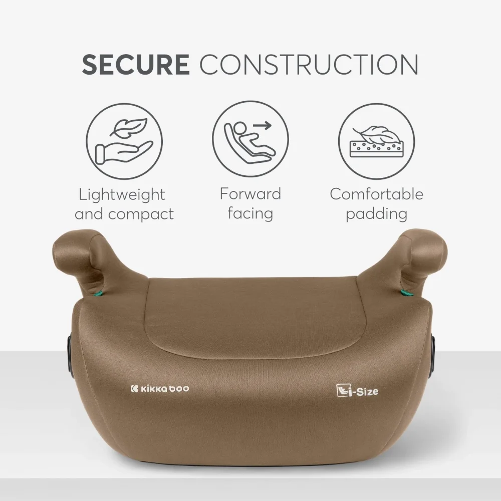 KikkaBoo Inaltator auto cu isofix i-Tip 2 i-SIZE Beige 125-150 cm suport pahar inclus centura de ghidaj husa lavabila cotiere certificat R129