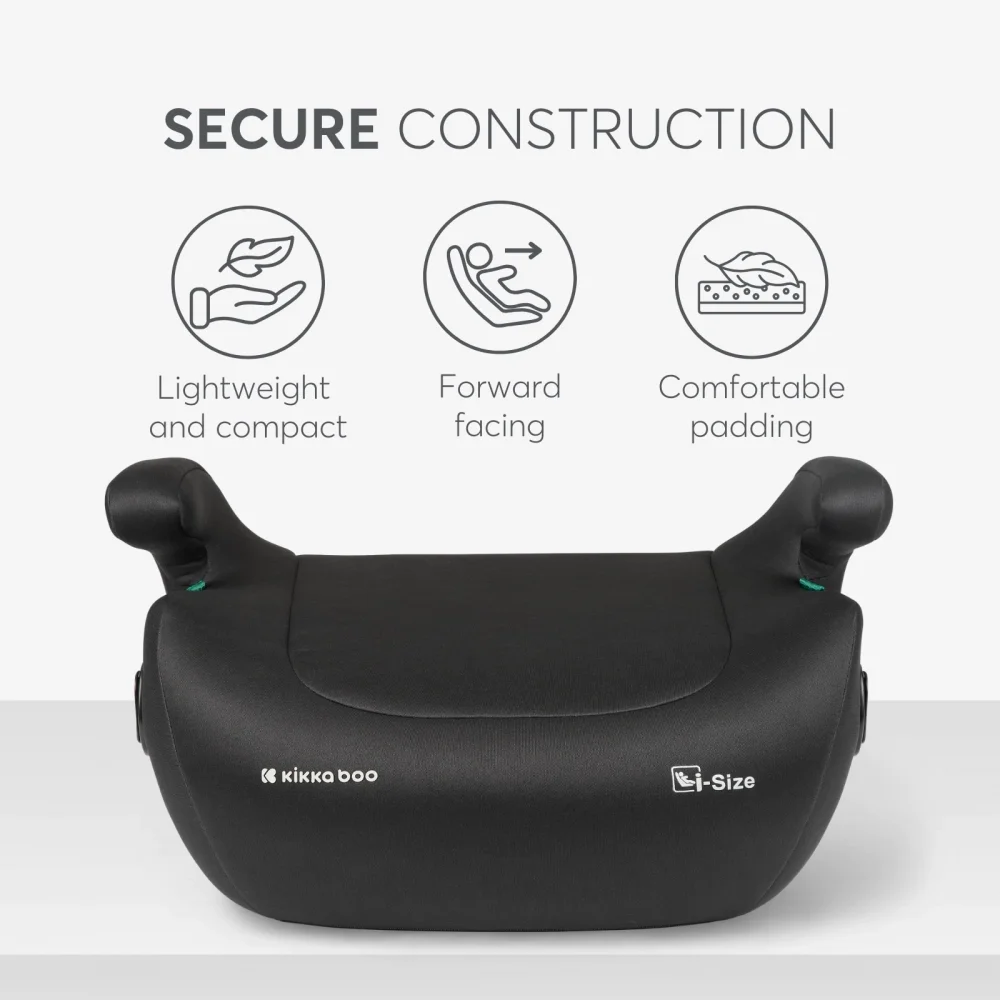 KikkaBoo Inaltator auto cu isofix i-Tip 2 i-SIZE Black 125-150 cm suport pahar inclus centura de ghidaj husa lavabila cotiere certificat R129