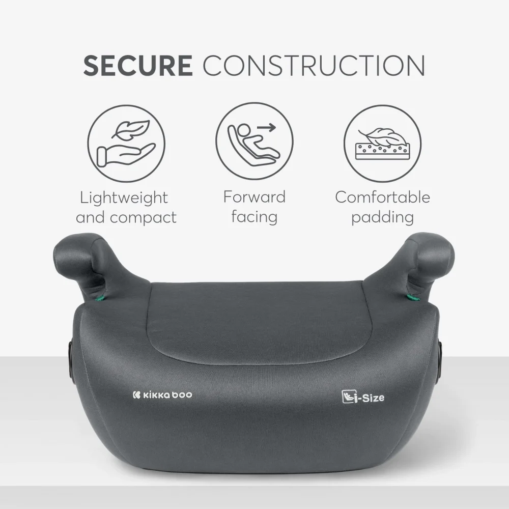 KikkaBoo Inaltator auto cu isofix i-Tip 2 i-SIZE Dark Grey 125-150 cm suport pahar inclus centura de ghidaj husa lavabila cotiere certificat R129