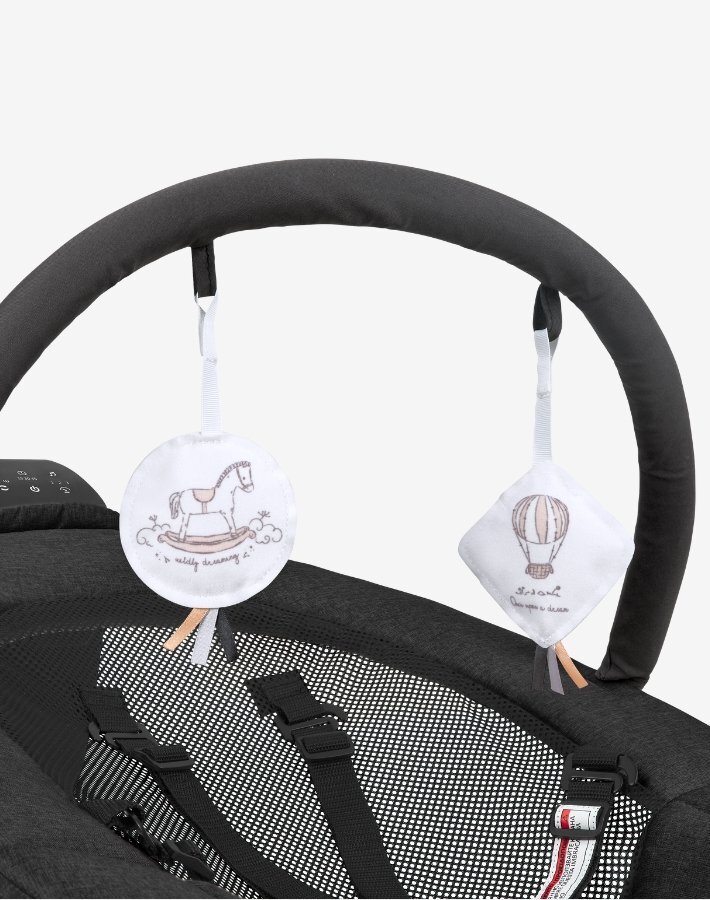 KikkaBoo Leagan electric 2in1 Zazu Grey cu tehnologie inteligenta de miscare in 3 directiipanou de comanda tactilcadru din otel3 viteze de balansarecronometru2 pozitii reglare spatargreutate admisa 30 kg