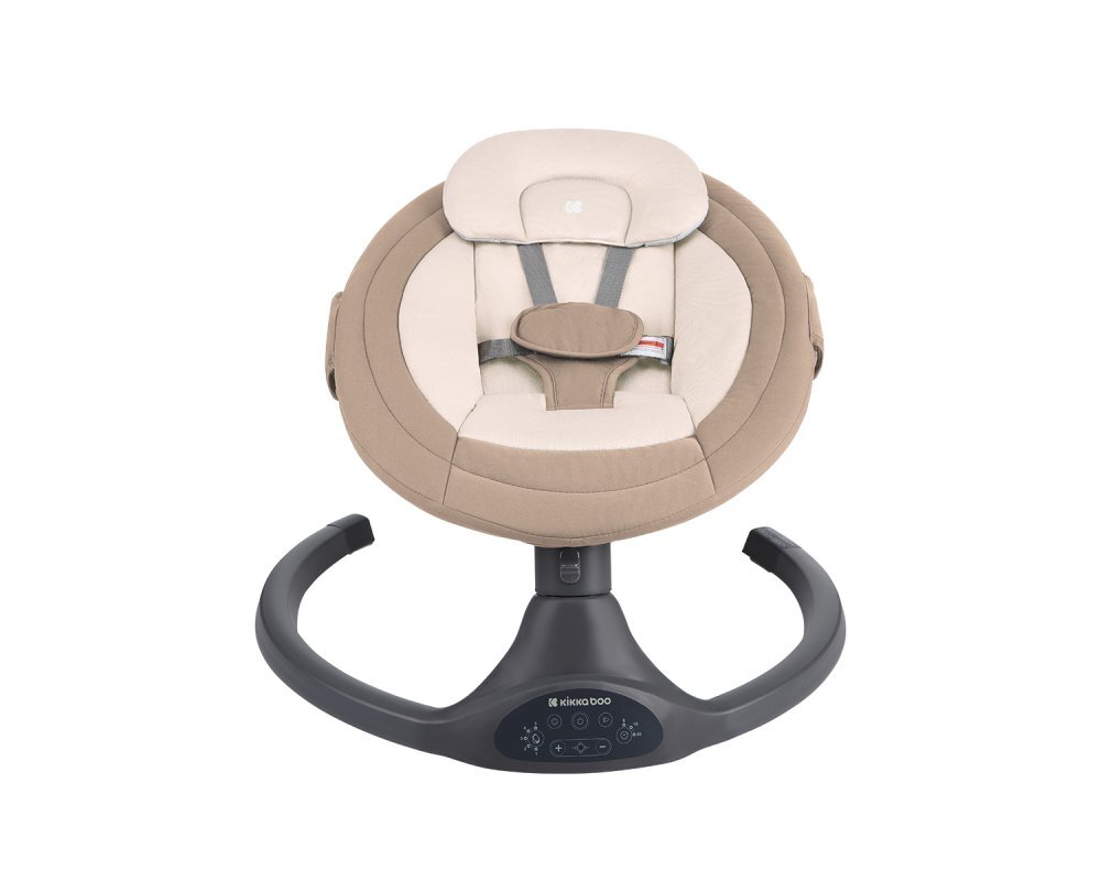 KikkaBoo Leagan electric cu balansare laterala si telecomanda Codie Beige spatar reglabil conectare bluetooth 5 viteze panou muzical cu control volum adaptor priza inclus