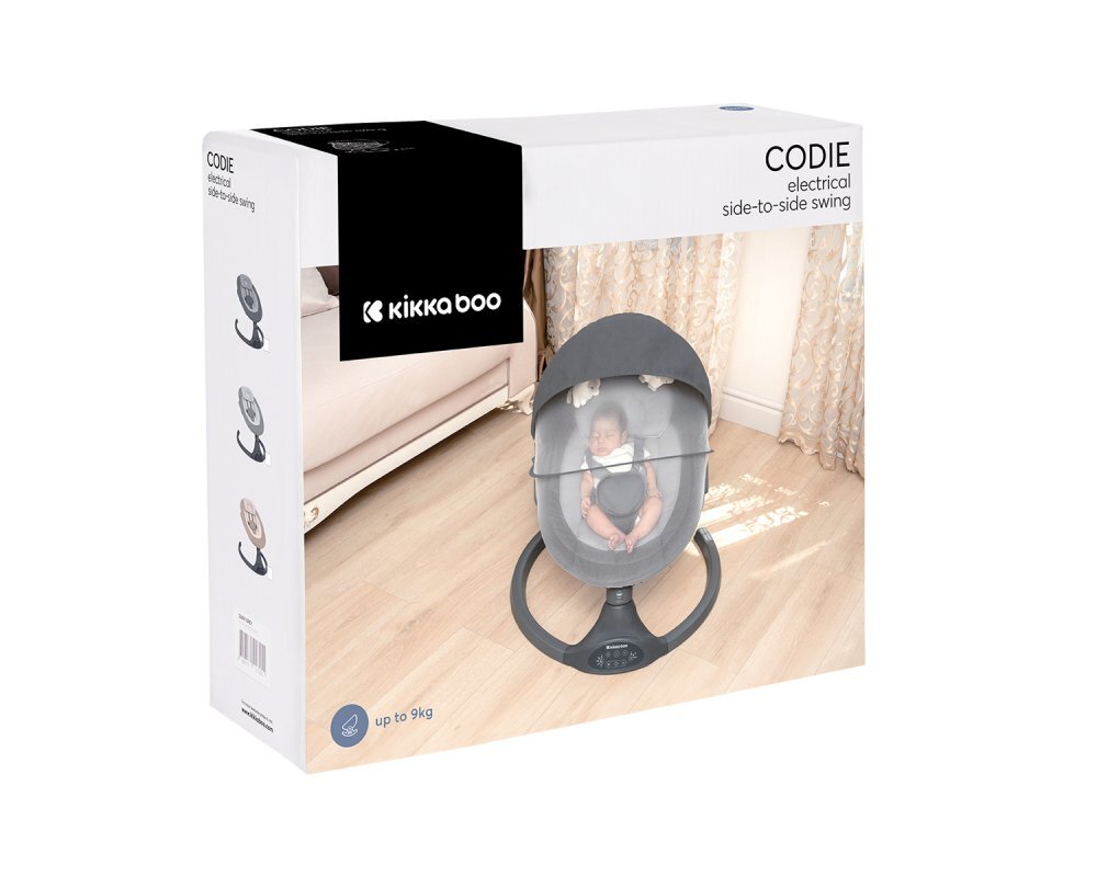 KikkaBoo Leagan electric cu balansare laterala si telecomanda Codie Light Grey 2025