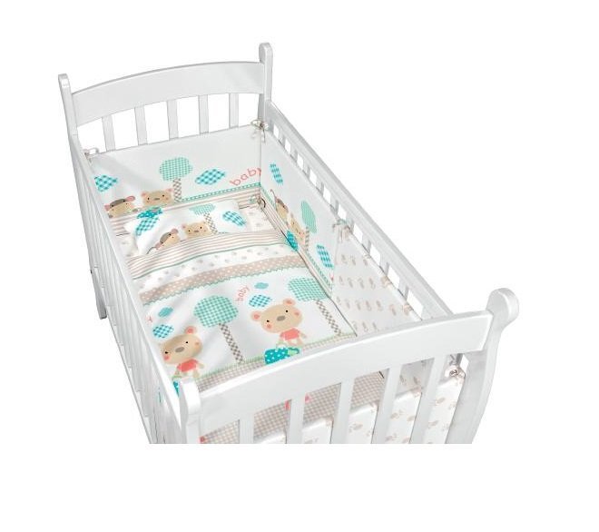 KikkaBoo Lenjerie patut cu 3 piese Fantasia EU 140x70cm din bumbac cu pilotahusa pilota si aparatoare laterala pentru patut 210x35 cm