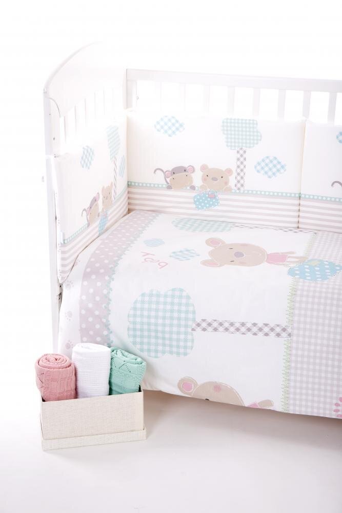 KikkaBoo Lenjerie patut cu 3 piese Fantasia EU 140x70cm din bumbac cu pilotahusa pilota si aparatoare laterala pentru patut 210x35 cm