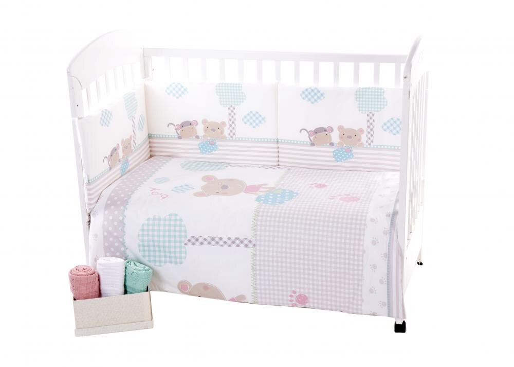 KikkaBoo Lenjerie patut cu 3 piese Fantasia EU 140x70cm din bumbac cu pilotahusa pilota si aparatoare laterala pentru patut 210x35 cm