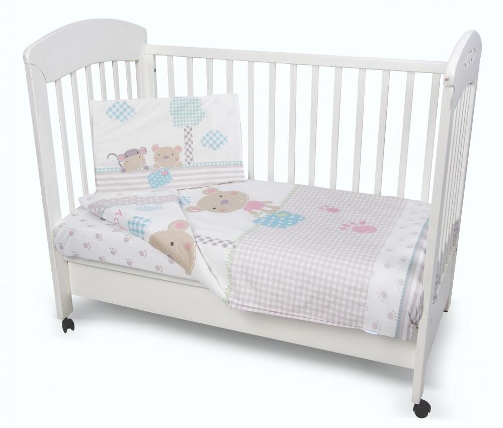 KikkaBoo Lenjerie patut cu 3 piese Fantasia EU 140x70cm din bumbac cu pilotahusa pilota si aparatoare laterala pentru patut 210x35 cm