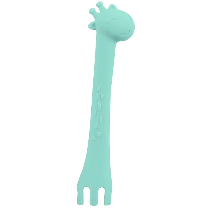 KikkaBoo Lingurita si furculita 2 in 1 din silicon moale Giraffe Mint multifunctionala