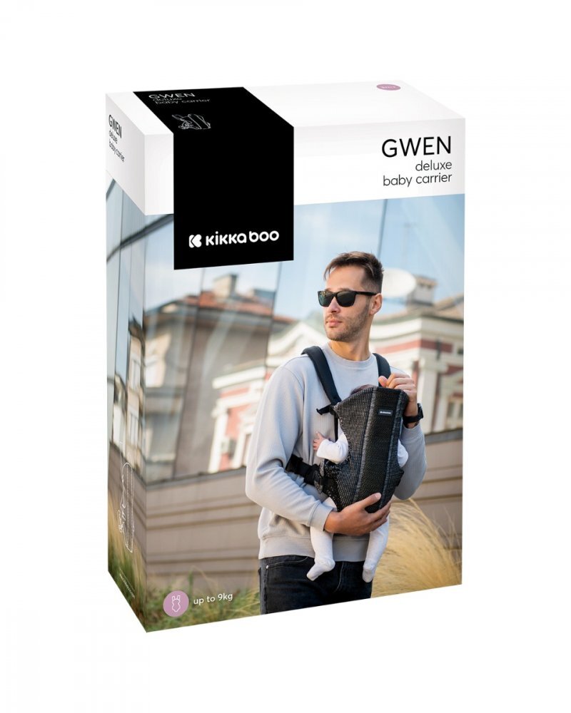 KikkaBoo Marsupiu ergonomic pentru bebelusi Gwen Fly tricot DeLux Mint de la 3luni3 pozitii de transport baveta moale detasabila bretele reglabile cu mecanism de blocare transversala