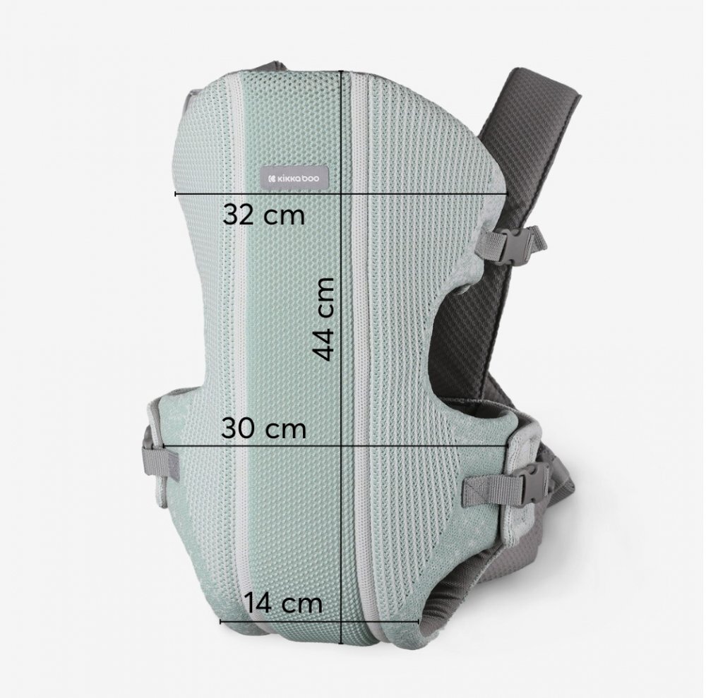 KikkaBoo Marsupiu ergonomic pentru bebelusi Gwen Fly tricot DeLux Mint de la 3luni3 pozitii de transport baveta moale detasabila bretele reglabile cu mecanism de blocare transversala