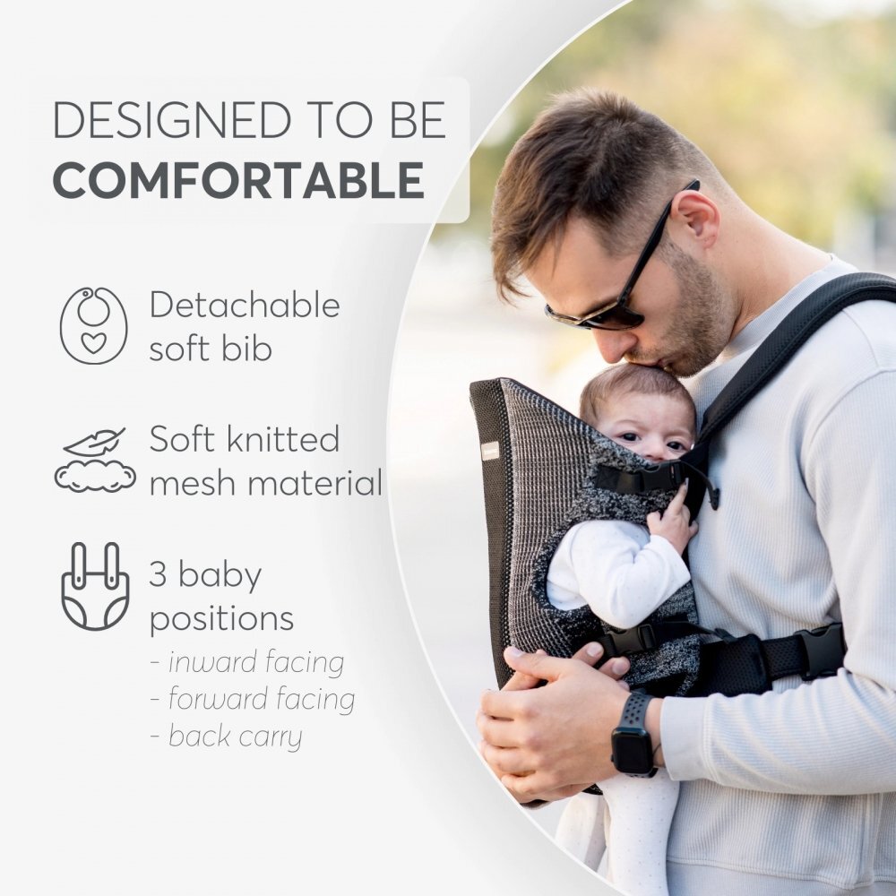 KikkaBoo Marsupiu ergonomic pentru bebelusi Gwen Fly tricot DeLux Mint de la 3luni3 pozitii de transport baveta moale detasabila bretele reglabile cu mecanism de blocare transversala