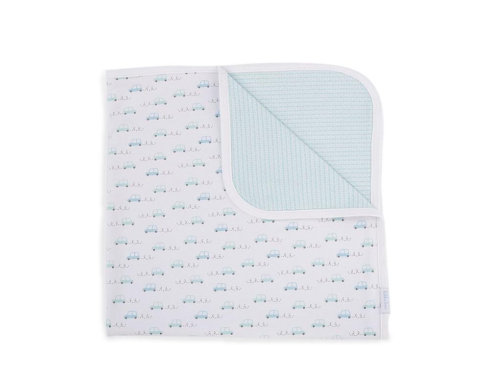 KikkaBoo Paturica moale Green Cars 80x80 cm din bumbac jersey cu doua fete usoara si calduroasa ideala pentru carucior si patut