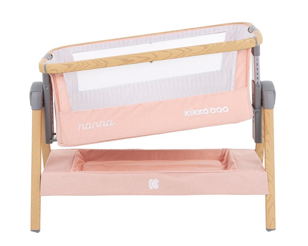 KikkaBoo Patut Co-Sleeper Nanna Pink Wood 2020 cu inaltime reglabila laterala culisanta roti husa detasabila si lavabila accesorii incluse