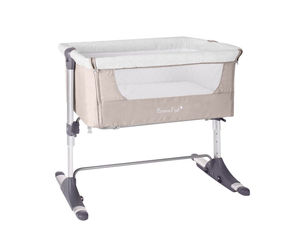 KikkaBoo Patut Co-Sleeper pentru bebelusi Bonne Nuit Beige Melange 2020 cu inaltime reglabila pozitie anti-reflux laterala culisanta accesorii incluse