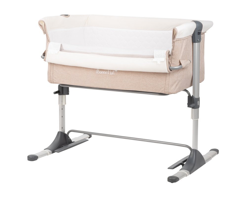 KikkaBoo Patut Co-Sleeper pentru bebelusi Bonne Nuit Beige Melange 2020 cu inaltime reglabila pozitie anti-reflux laterala culisanta accesorii incluse