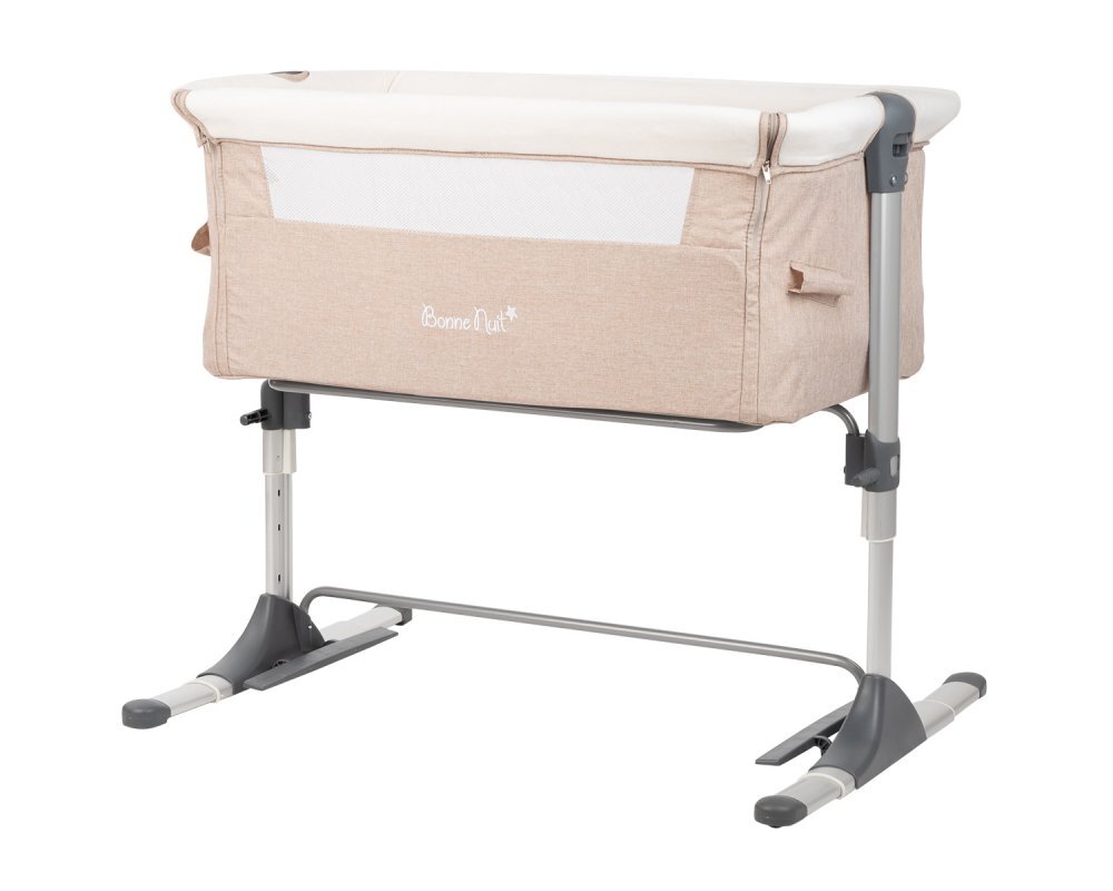 KikkaBoo Patut Co-Sleeper pentru bebelusi Bonne Nuit Beige Melange 2020 cu inaltime reglabila pozitie anti-reflux laterala culisanta accesorii incluse