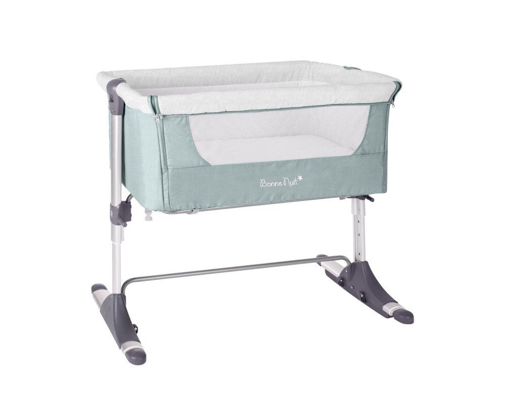KikkaBoo Patut Co-Sleeper pentru bebelusi Bonne Nuit Mint Melange 2020 cu inaltime reglabila pozitie anti-reflux laterala culisanta accesorii incluse