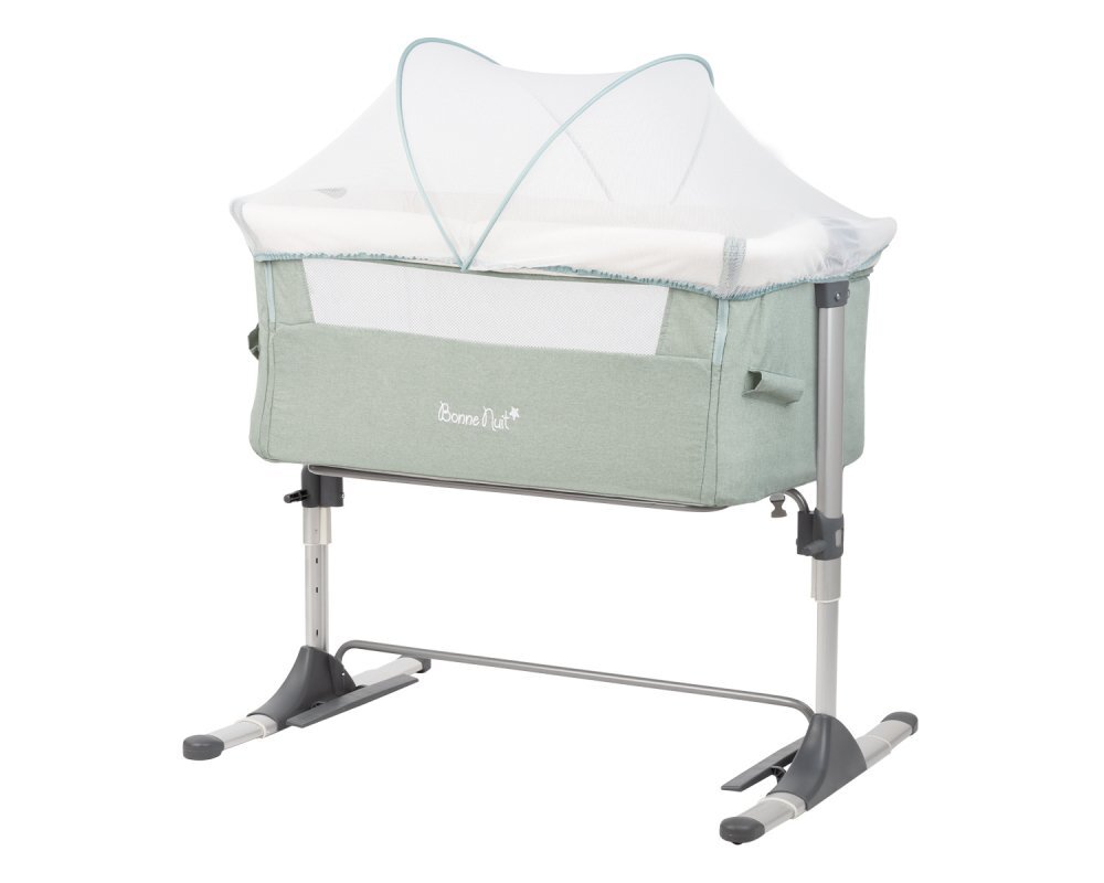 KikkaBoo Patut Co-Sleeper pentru bebelusi Bonne Nuit Mint Melange 2020 cu inaltime reglabila pozitie anti-reflux laterala culisanta accesorii incluse