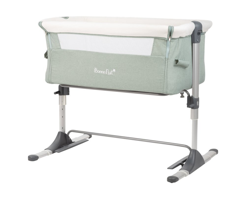 KikkaBoo Patut Co-Sleeper pentru bebelusi Bonne Nuit Mint Melange 2020 cu inaltime reglabila pozitie anti-reflux laterala culisanta accesorii incluse