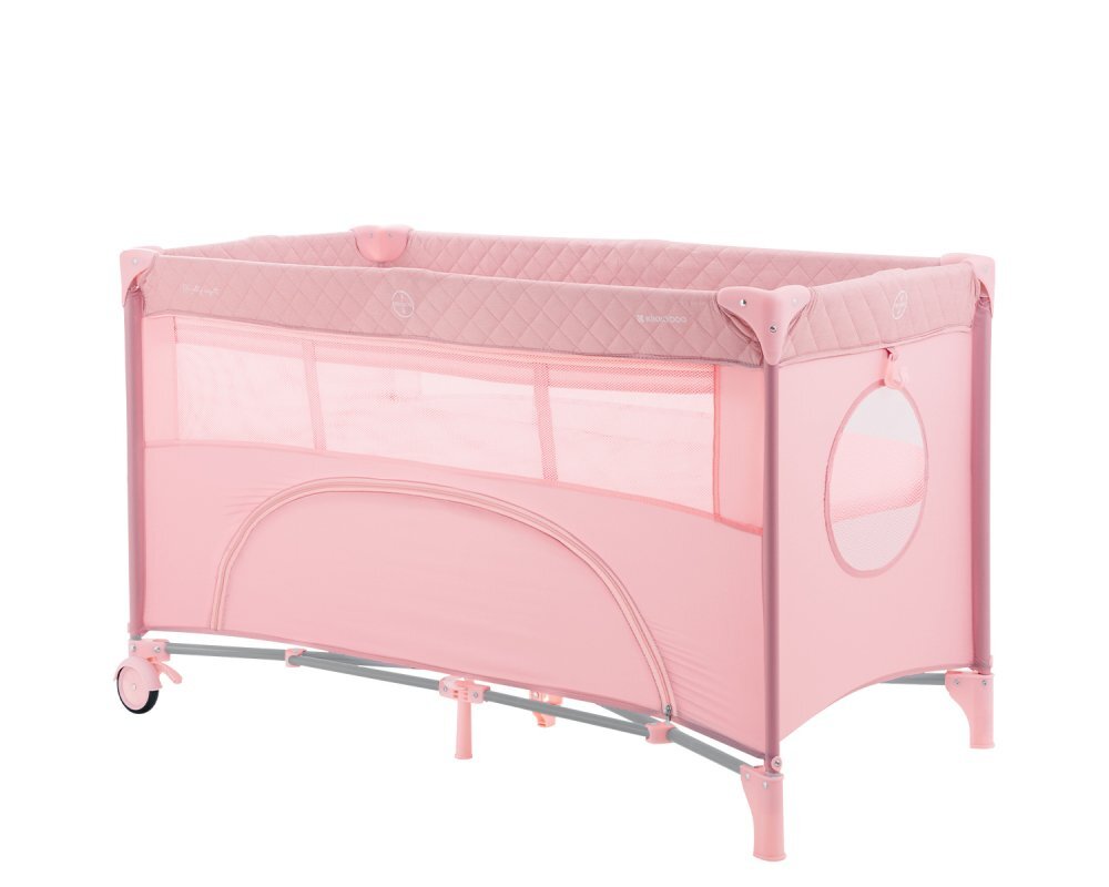 KikkaBoo Patut cu doua nivele Nighty Night Pink pliabil usita cu fermoar masuta de infasat carusel muzical roti cu frana