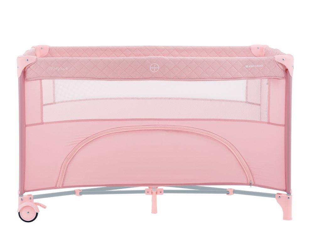 KikkaBoo Patut cu doua nivele Nighty Night Pink pliabil usita cu fermoar masuta de infasat carusel muzical roti cu frana