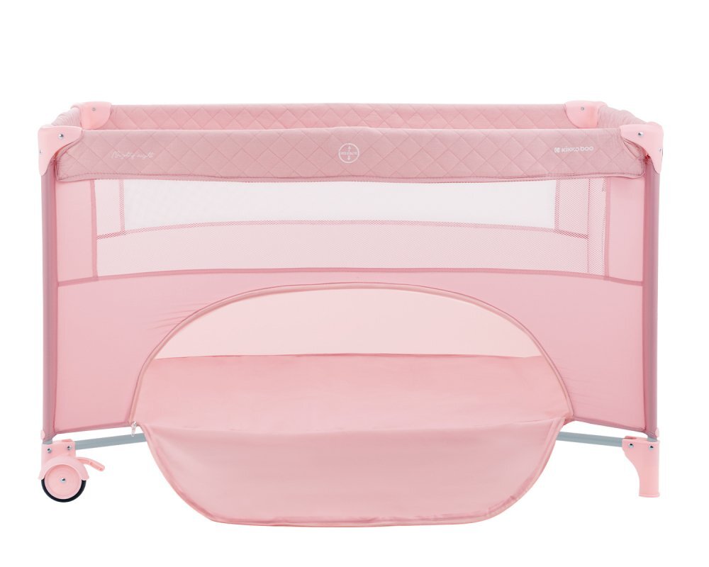 KikkaBoo Patut cu doua nivele Nighty Night Pink pliabil usita cu fermoar masuta de infasat carusel muzical roti cu frana