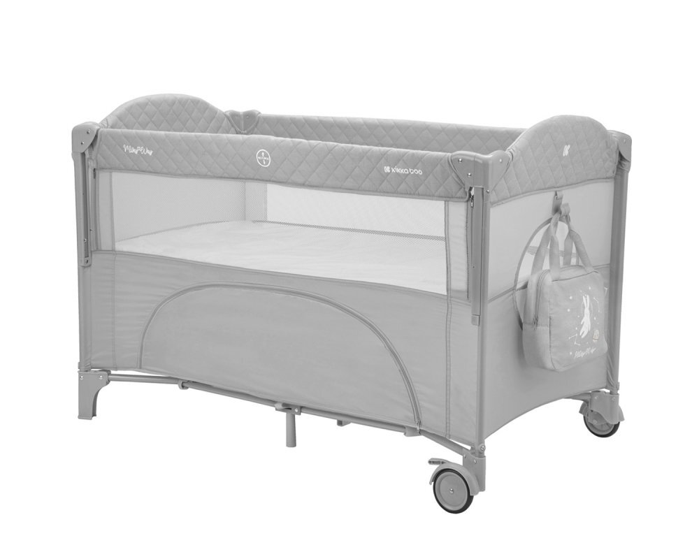 KikkaBoo Patut pliabil pentru copii Milky Way Grey cu 2 nivelelaterala culisanta pe 3 nivelepliere compactausa cu fermoarroti cu franecurea de fixare patsaltea pliabilagentuta organizator si geanta transport incluse
