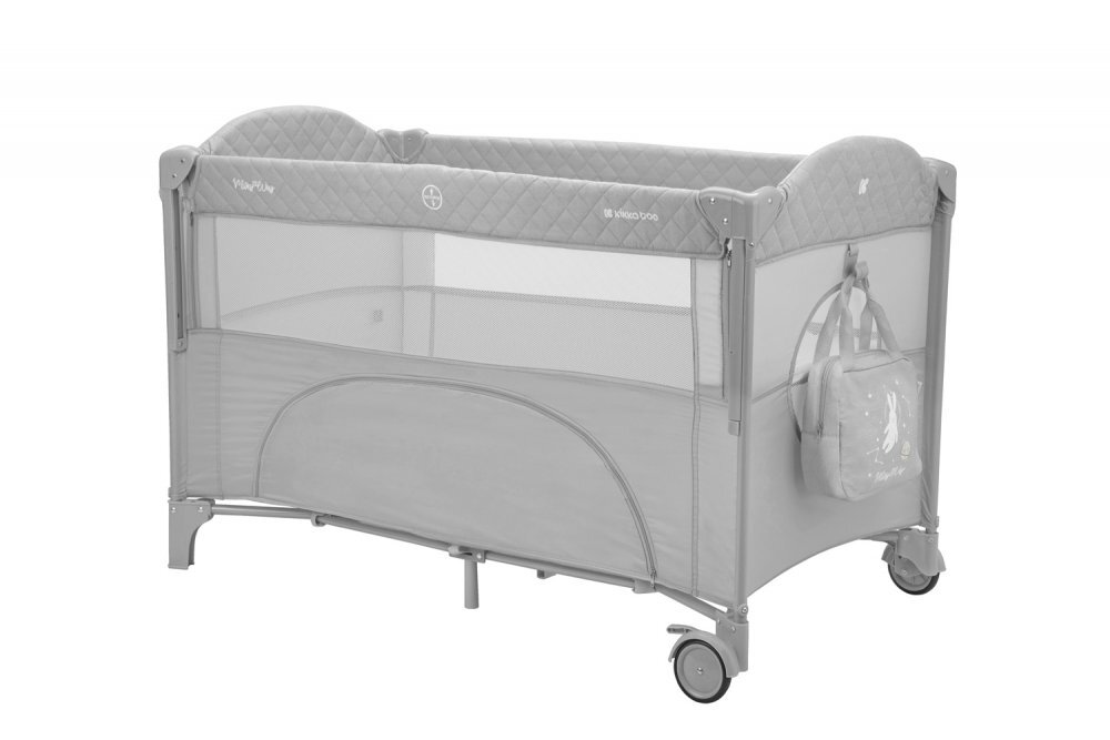 KikkaBoo Patut pliabil pentru copii Milky Way Grey cu 2 nivelelaterala culisanta pe 3 nivelepliere compactausa cu fermoarroti cu franecurea de fixare patsaltea pliabilagentuta organizator si geanta transport incluse