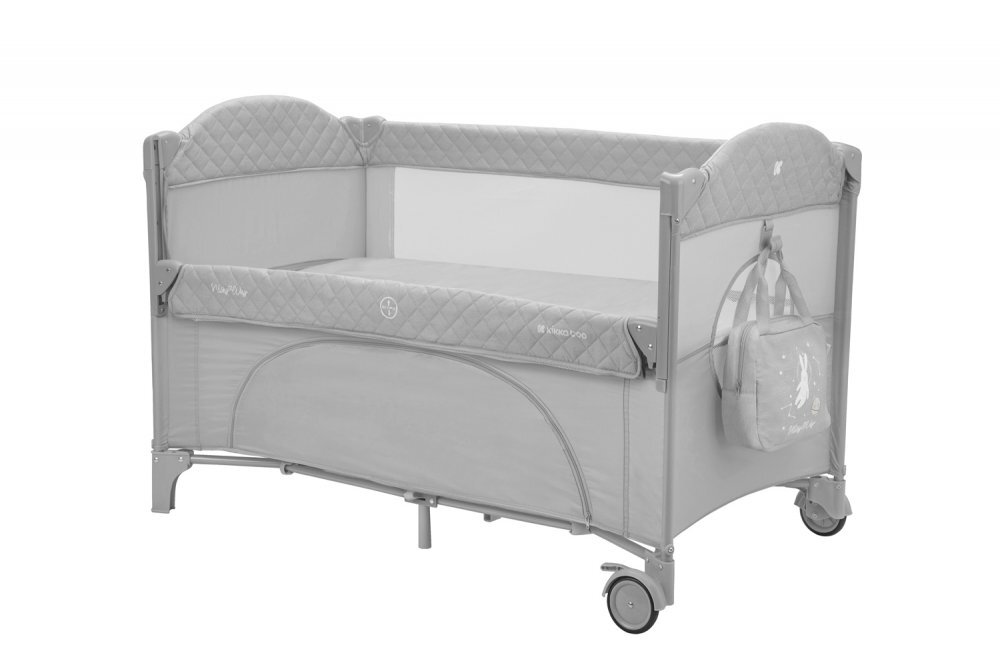 KikkaBoo Patut pliabil pentru copii Milky Way Grey cu 2 nivelelaterala culisanta pe 3 nivelepliere compactausa cu fermoarroti cu franecurea de fixare patsaltea pliabilagentuta organizator si geanta transport incluse