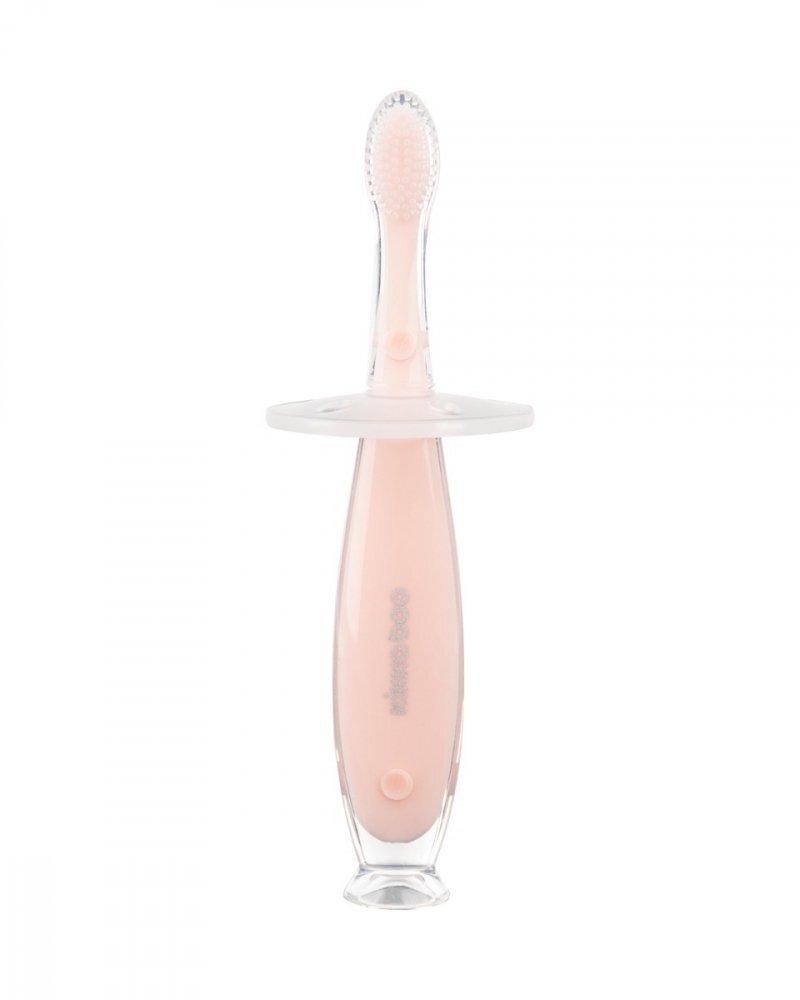 KikkaBoo Periuta de dinti pentru bebelusi Softy Pink din siliconrecomandata de la 6 luni cu ventuza pentru fixare pe chiuvetaFara BPA