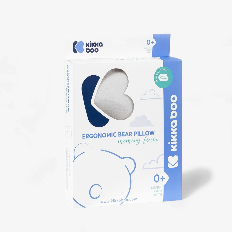 KikkaBoo Pernuta pentru formarea capului Airknit Bear White cu spuma memorymaterial premium respirabilhipoalergenic
