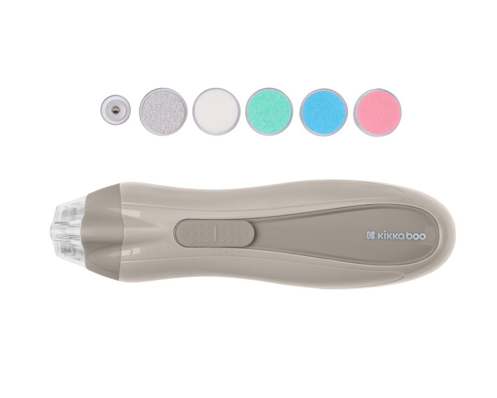 KikkaBoo Pila electrica pentru bebelusi si copii Beige cu lumina6 capete slefuire incluse2 viteze2 directii rotatiecutie de depozitare inclusa