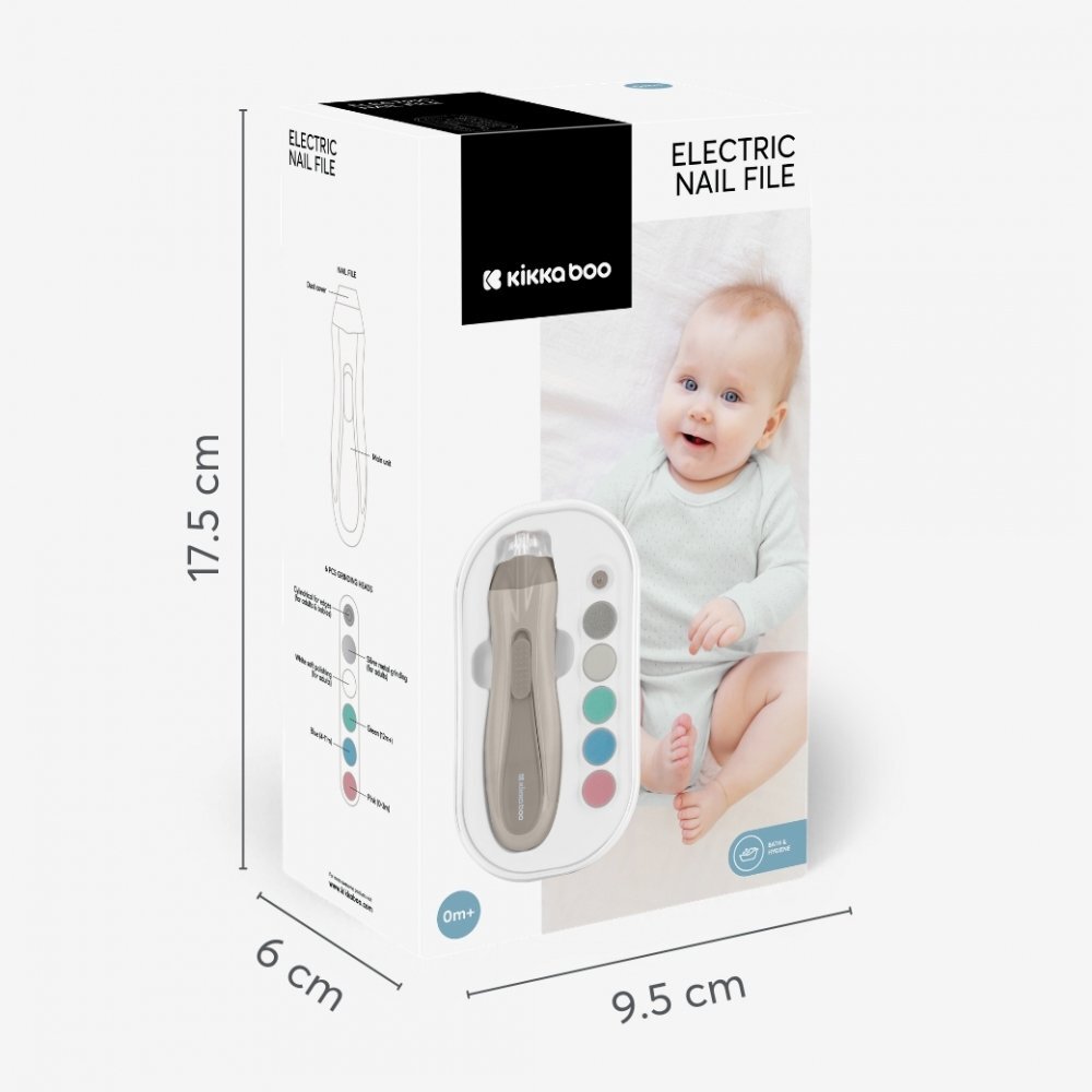 KikkaBoo Pila electrica pentru bebelusi si copii Beige cu lumina6 capete slefuire incluse2 viteze2 directii rotatiecutie de depozitare inclusa