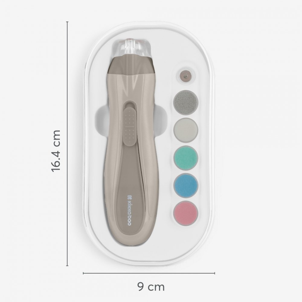 KikkaBoo Pila electrica pentru bebelusi si copii Beige cu lumina6 capete slefuire incluse2 viteze2 directii rotatiecutie de depozitare inclusa