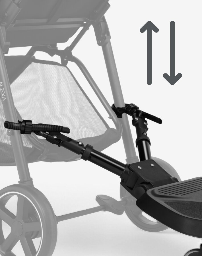 KikkaBoo Platforma pentru atasare la carucior copii Ally Black cu prindere universala roti cu suspensii reglaj in 8 pozitii Max 20 kg
