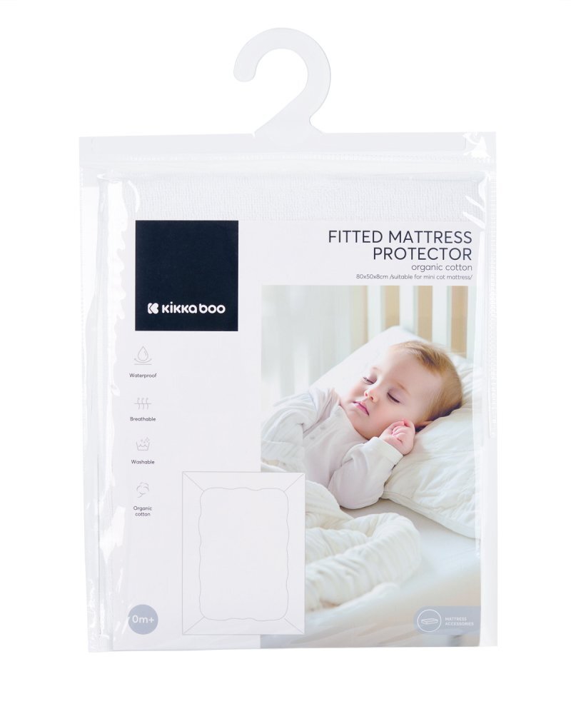 KikkaBoo Protectie impermeabila din bumbac organic 80x50x8 cm pentru saltea landou sau patut co-sleeper