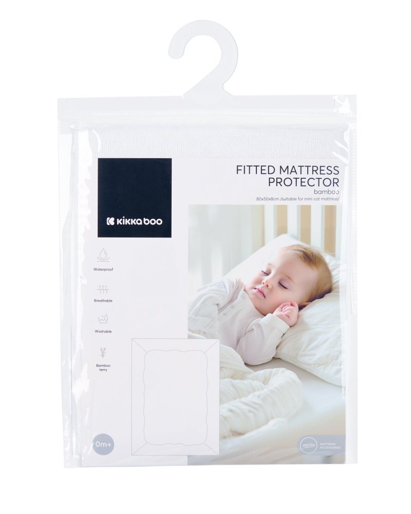 KikkaBoo Protectie impermeabila pentru saltea 80x50x8 cm din fibre bambus suprafata terry prevazuta cu elastic roata pentru fixare optima