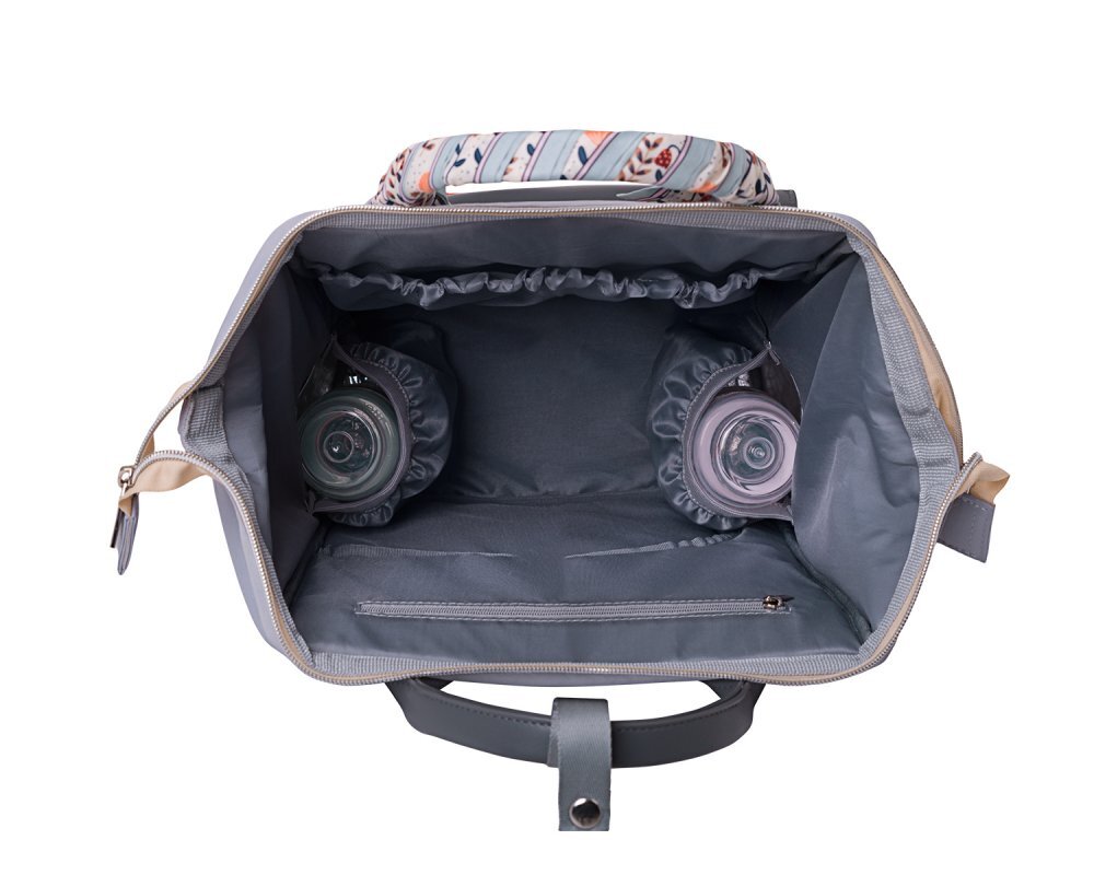 KikkaBoo Rucsac multifunctional pentru mamici Myla Grey cu ecusoane detasabile si accesorii colorate organizator pentru scutece si accesorii buzunare laterale curea reglabila2 compartimente termoizolante pentru biberoane