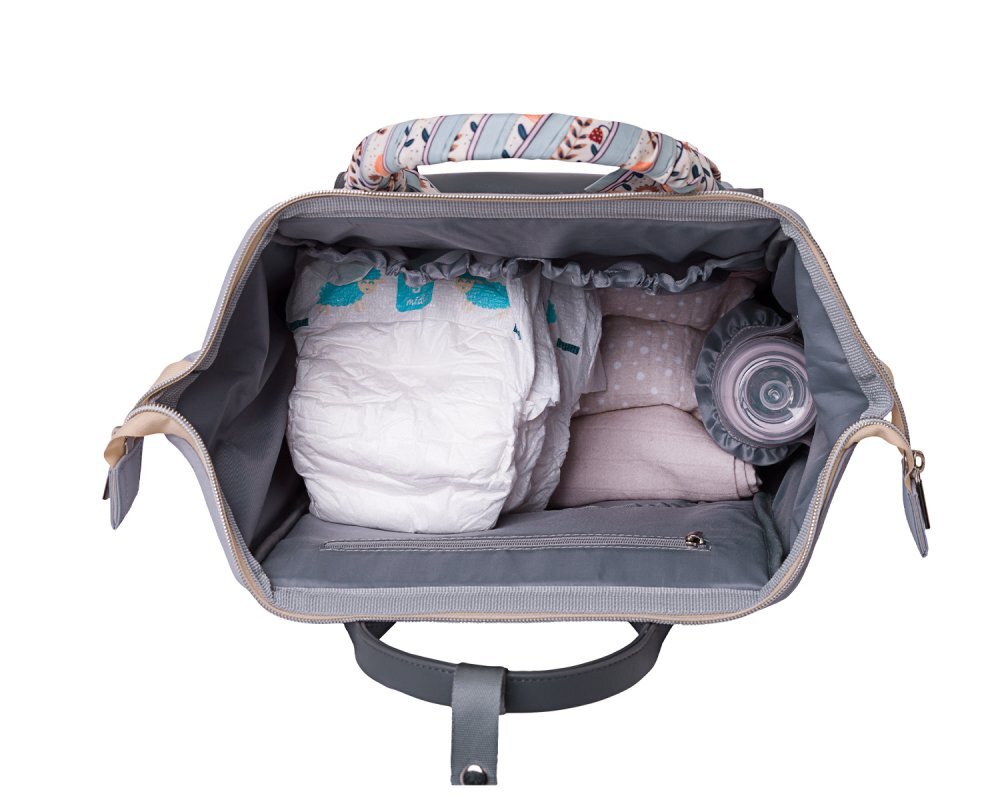 KikkaBoo Rucsac multifunctional pentru mamici Myla Grey cu ecusoane detasabile si accesorii colorate organizator pentru scutece si accesorii buzunare laterale curea reglabila2 compartimente termoizolante pentru biberoane