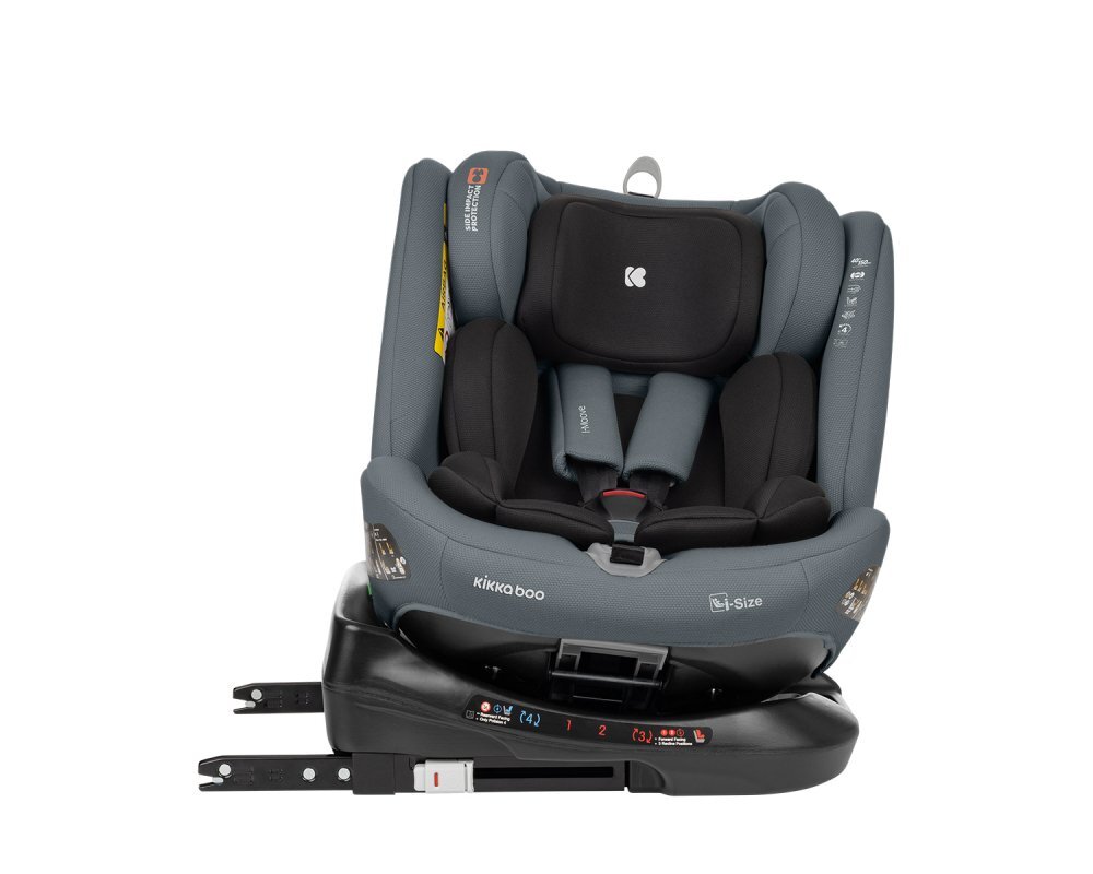 KikkaBoo Scaun auto cu isofix 40-150 cm i-Moove i-SIZE Dark Greysezut rotativancora Top TetherSPS-protectie impact lateraltetiera reglabila in 13 pozitiitetiera cu spuma de memoriesalteluta reductor inclusa