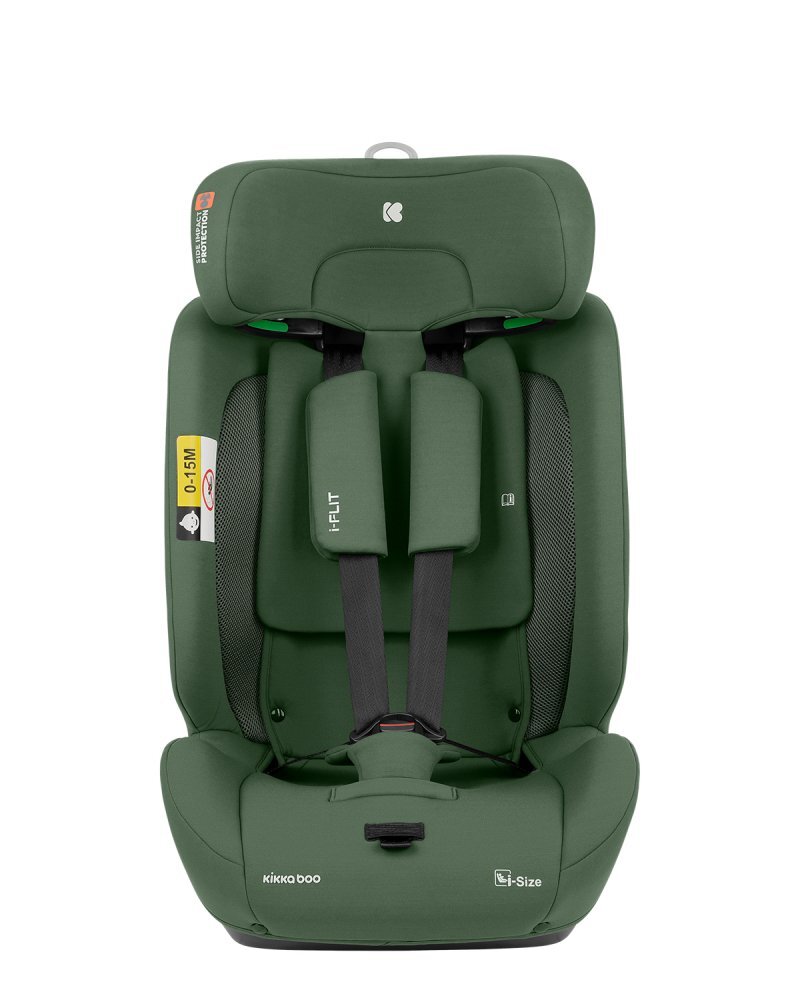 KikkaBoo Scaun auto cu isofix 76-150 cm i-Flit i-SIZE Army Greenconectori Isofix telescopicitetiera reglabila in 12 pozitiiperna reductorghidaj multi centuraSPS-sistem de protectie lateralatop tetherspatar reglabil