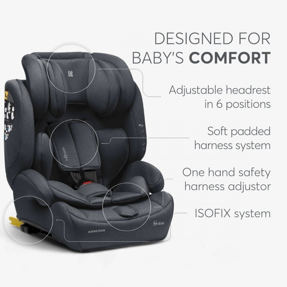KikkaBoo Scaun auto cu isofix i-Bronn i-SIZE Mint 76-150 cmomologat R129conectori isofix telescopici cu sistem verificare instalaretetiera reglabila in 5 pozitiiperna reductor moaleghidaj multi centurahusa detasabila
