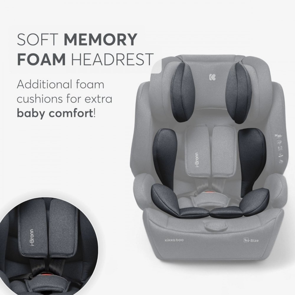 KikkaBoo Scaun auto cu isofix i-Bronn i-SIZE Mint 76-150 cmomologat R129conectori isofix telescopici cu sistem verificare instalaretetiera reglabila in 5 pozitiiperna reductor moaleghidaj multi centurahusa detasabila