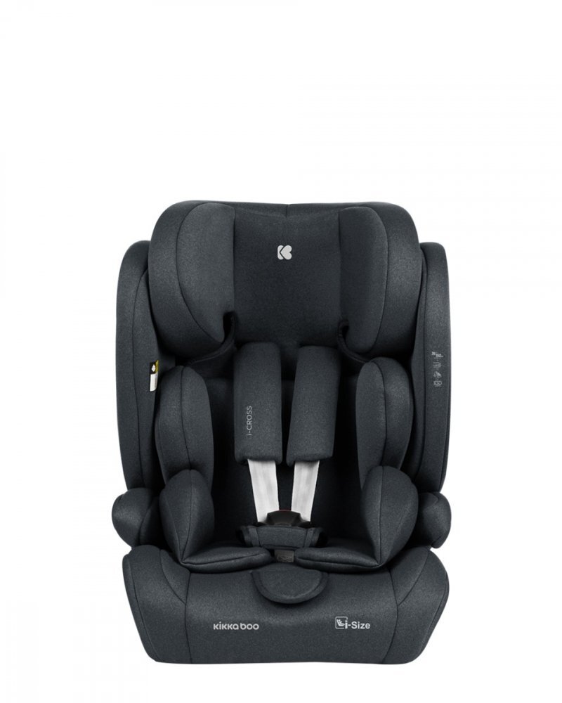 KikkaBoo Scaun auto cu ISOFIX i-Cross i-SIZE Dark Grey 76-150 cmtetiera reglabila in 13 pozitii cu spuma de memoriecentura top tetherhusa detasabilaperna reductor