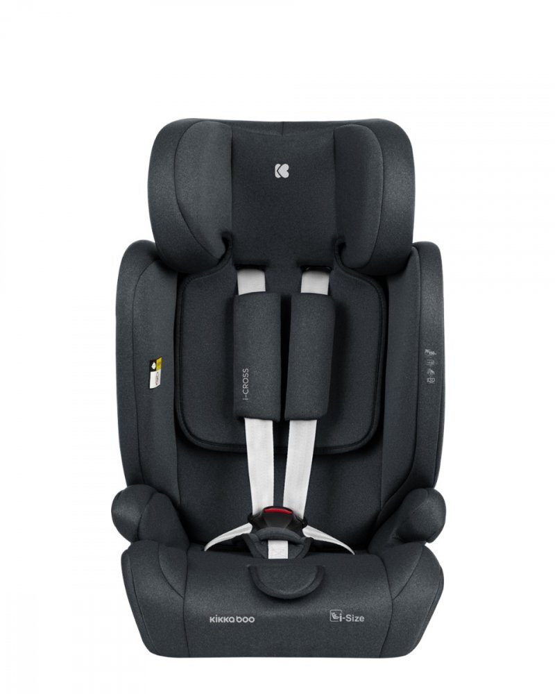 KikkaBoo Scaun auto cu ISOFIX i-Cross i-SIZE Dark Grey 76-150 cmtetiera reglabila in 13 pozitii cu spuma de memoriecentura top tetherhusa detasabilaperna reductor