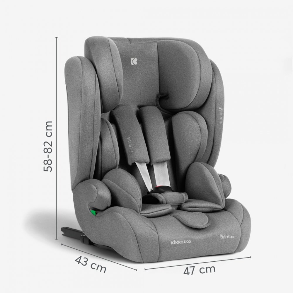 KikkaBoo Scaun auto cu ISOFIX i-Cross i-SIZE Light Grey 76-150 cmtetiera reglabila in 13 pozitii cu spuma de memoriecentura top tetherhusa detasabilaperna reductor