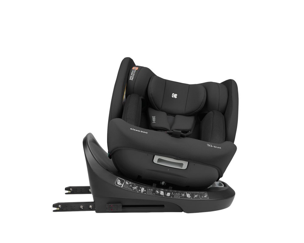 KikkaBoo Scaun auto cu ISOFIX i-Hike Blackcertificat I-Size 40-150cmR129SPS-protectie impact lateraltetiera reglabila 15pozitii cu spuma memoriesezut rotativcentura top tether5 pozitii inclinare spatarreductor