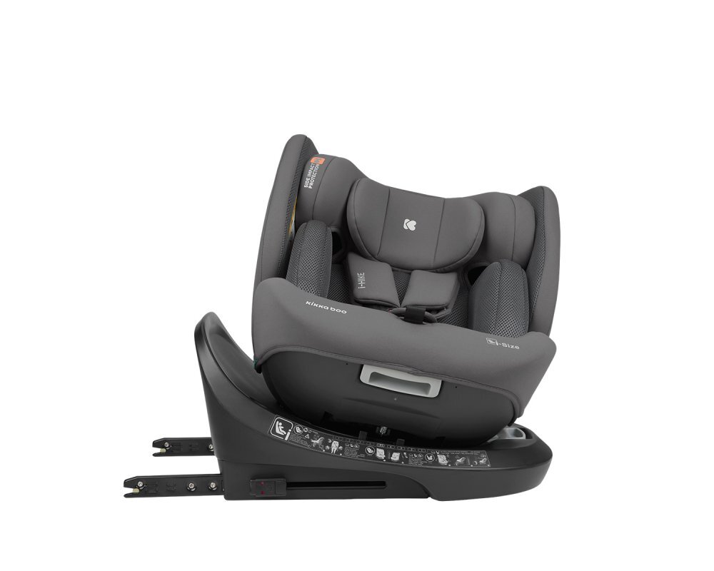 KikkaBoo Scaun auto cu ISOFIX i-Hike DarkGreycertificat I-Size 40-150cmR129SPS-protectie impact lateraltetiera reglabila 15pozitii cu spuma memoriesezut rotativcentura top tether5 pozitii inclinare spatarreductor