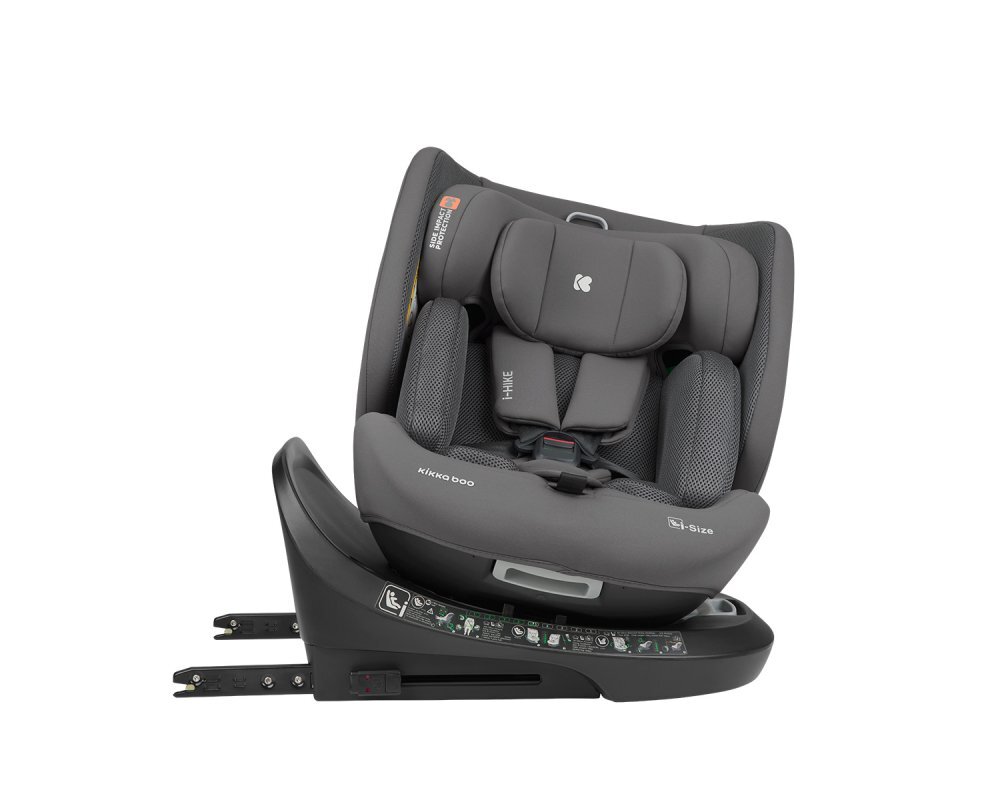KikkaBoo Scaun auto cu ISOFIX i-Hike DarkGreycertificat I-Size 40-150cmR129SPS-protectie impact lateraltetiera reglabila 15pozitii cu spuma memoriesezut rotativcentura top tether5 pozitii inclinare spatarreductor