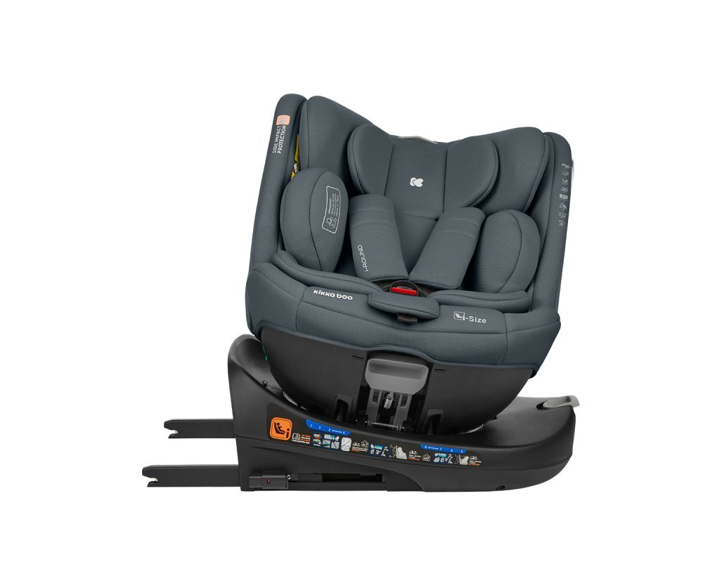 KikkaBoo Scaun auto cu isofix I-Round I-SIZE Dark Grey 40-150 cmomologat R129sezut rotativ4 pozitii de inclinare a spataruluitetiera reglabila in 5 pozitiiperna moalehusa detasabilatetiera cu spuma cu memorie